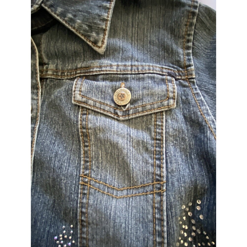 Y2K Vintage Arizona Women Sz Large Denim Jean Jeweled Jacket Snaps Preppy - Picture 8 of 16